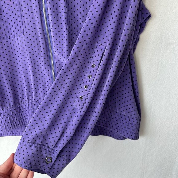Chicos Design Silk Purple Polka Dot Zip Up Hooded Lightweight Jacket Size L (2) - Picture 7 of 14